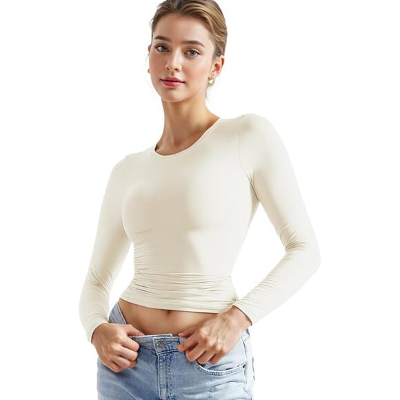 🆕Women Slim Fit Pearl Crew Neck Long Sleeve Top - Casual Going Out T-Shirt - Picture 1 of 6